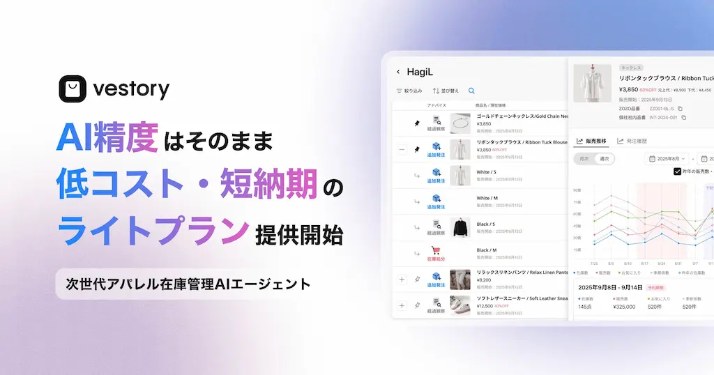 アパレル在庫販売管理AIシステムベストリー新プランライトプランの提供開始