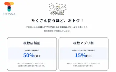 複数アプリを使うと割引が受けられるEC専用アプリケーションプラットフォームECtableがサービス開始
