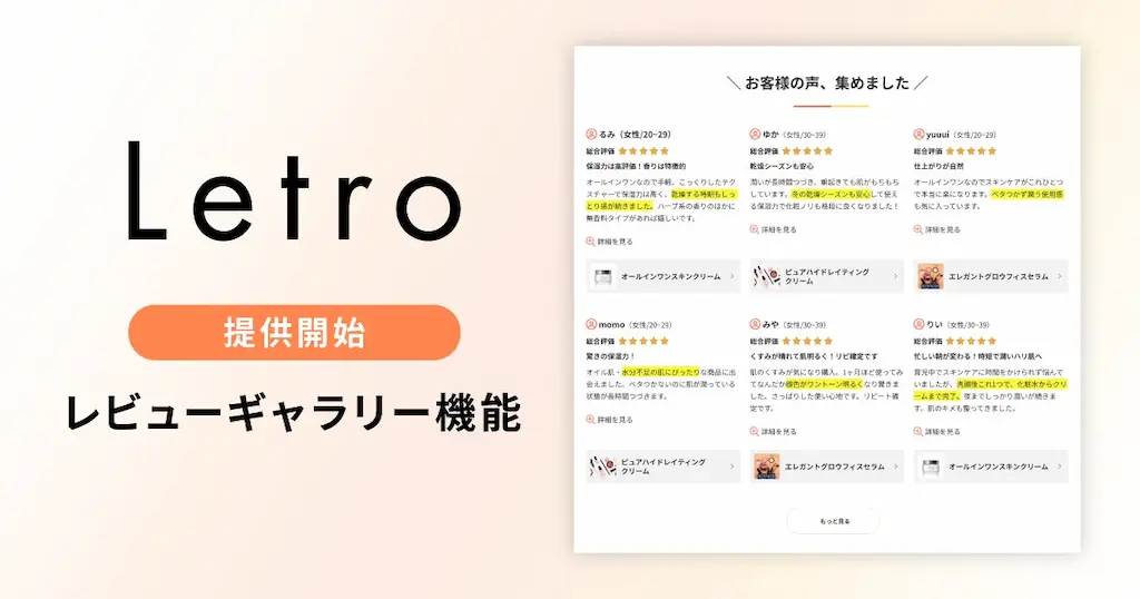 Letroがレビューギャラリー機能を提供開始