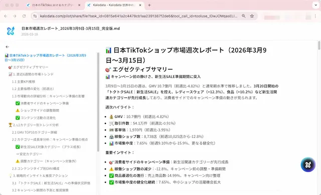 市場レポート画面