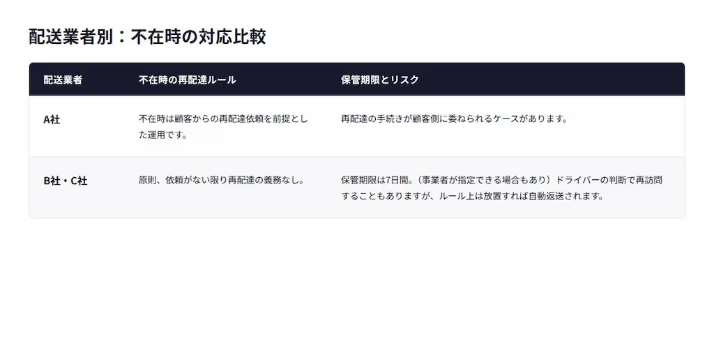 不在時対応比較表