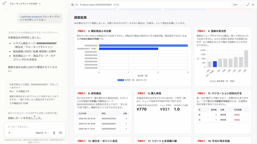 商品分析レポート画面