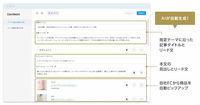 AI記事生成画面例